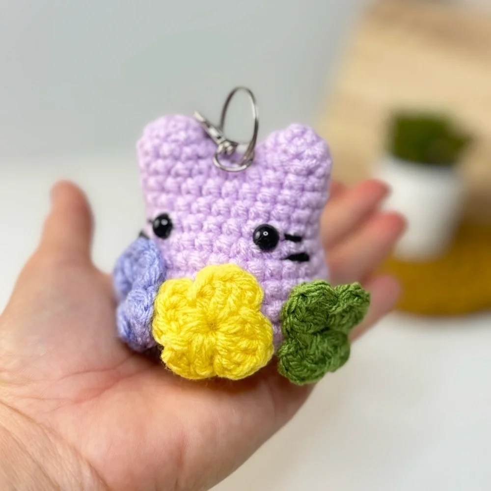 Handcrafted Floral Mini Cat Amigurumi Keychain